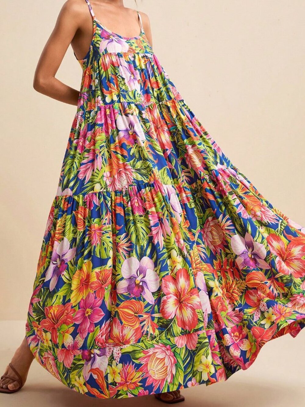 Blue Boho Women's Elegant Tropical Floral Full-Print Vacation Dress - Picture 5 of 8